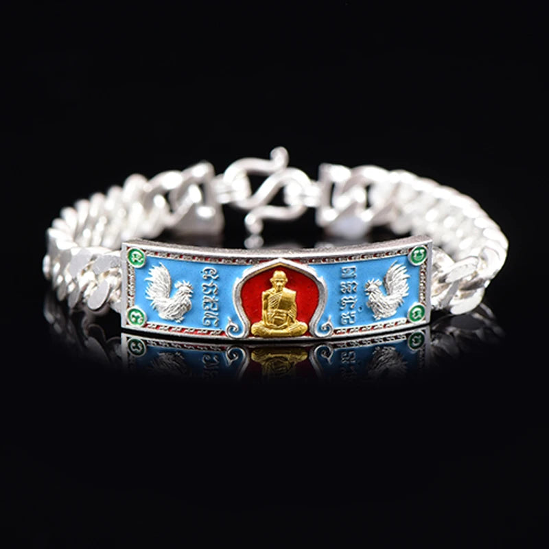 YS Silver Retro Thai Buddha Long Porui Bracelet for Men and Women