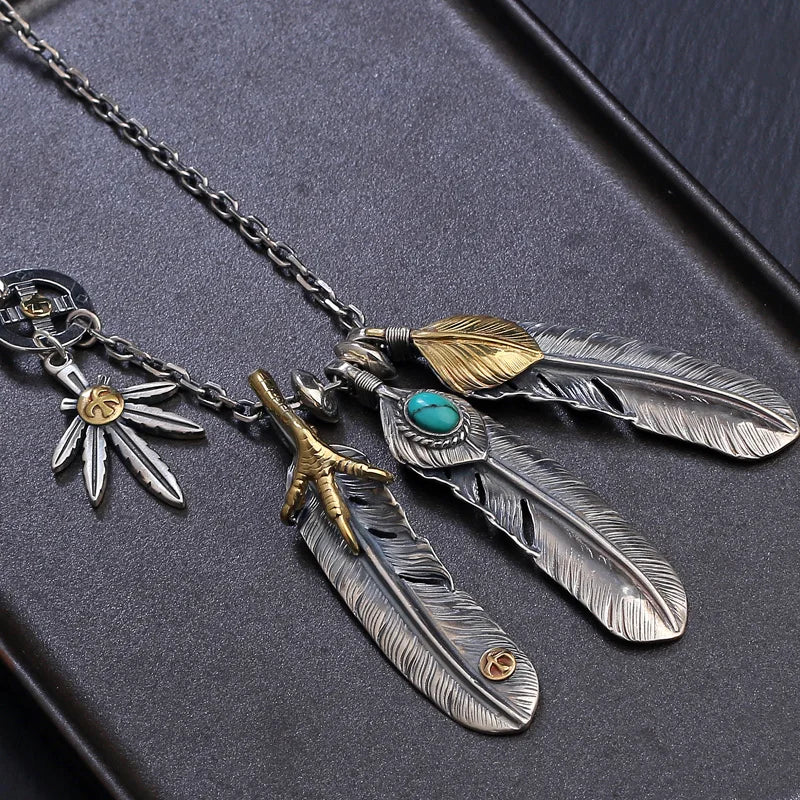 Vintage Style Turquoise Eagle Claw Necklace Tai Chain Jewelry