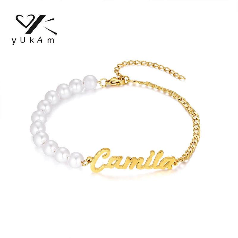 Adjustable Steel Bracelet with Pearl for Girls