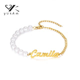 Adjustable Steel Bracelet with Pearl for Girls