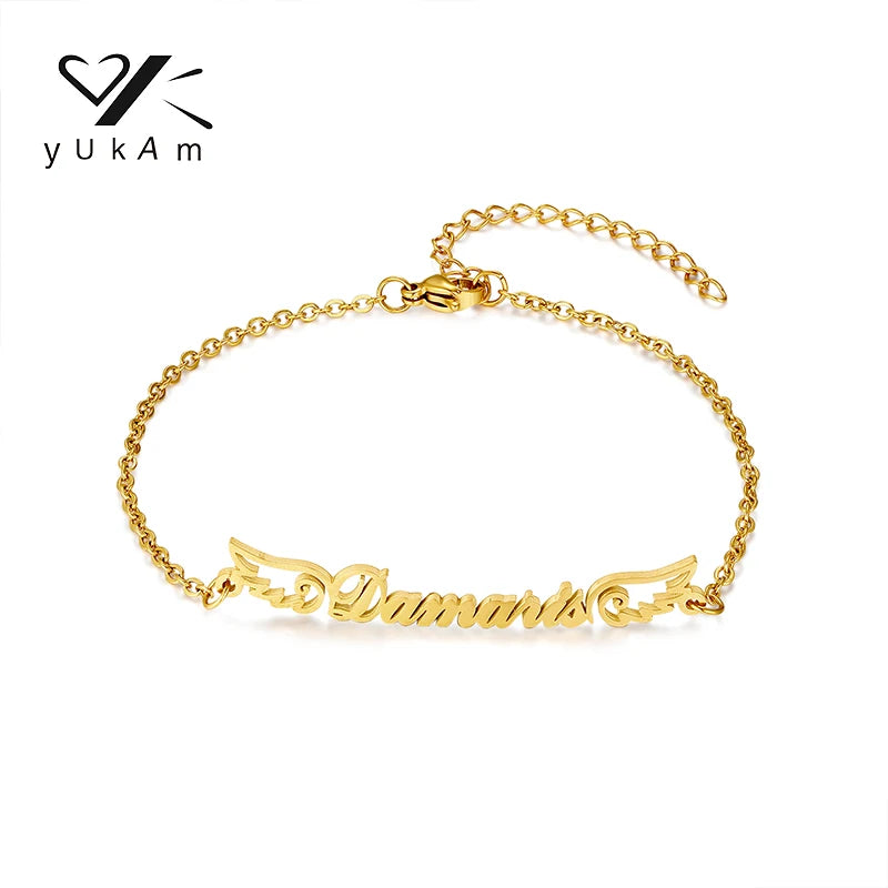 Adjustable Stainless Steel Bracelet with Wing Decoration