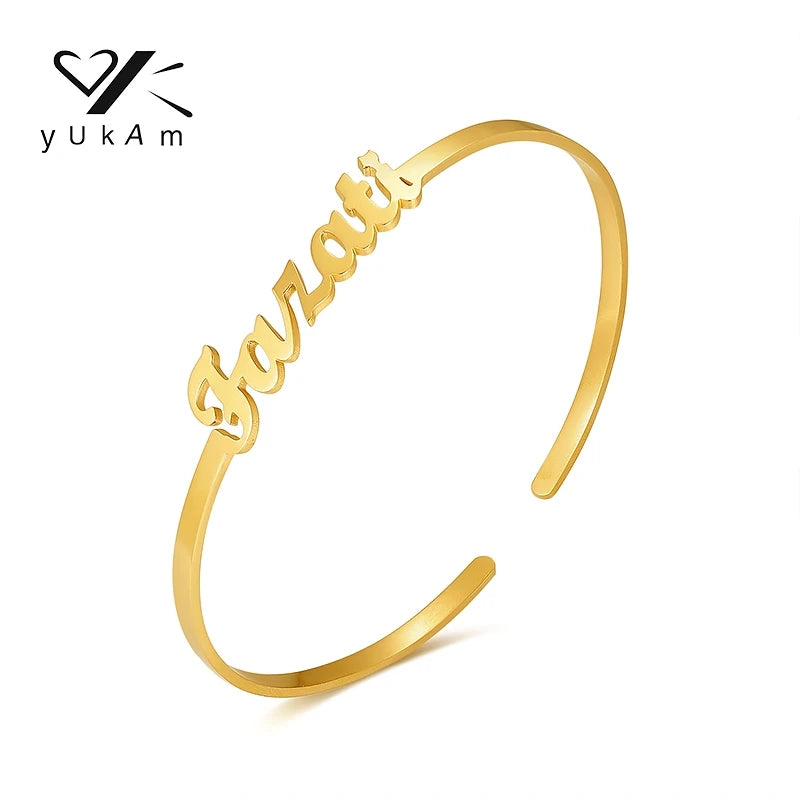 Customizable Letter Stainless Steel Bangle Bracelet for Women
