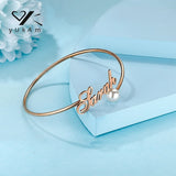 Pearl Inlaid Bangle Bracelet Stainless Steel Personalized Gift