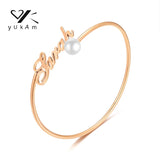 Pearl Inlaid Bangle Bracelet Stainless Steel Personalized Gift
