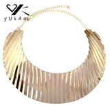 Personality Rock Stripe Bib Choker Statement Necklaces Women Wide Metal Punk