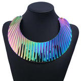Personality Rock Stripe Bib Choker Statement Necklaces Women Wide Metal Punk