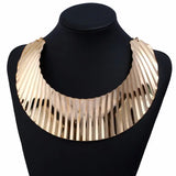 Personality Rock Stripe Bib Choker Statement Necklaces Women Wide Metal Punk