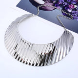 Personality Rock Stripe Bib Choker Statement Necklaces Women Wide Metal Punk