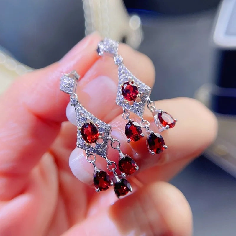 Natural Garnet Drop Earring 925 Sterling Silver 4X5mm Women Fashion Jewelry