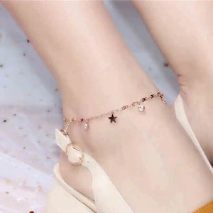 Rose Star Crystal Anklet Chain Woman 316 L Titanium Steel Jewelry