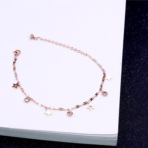 Rose Star Crystal Anklet Chain Woman 316 L Titanium Steel Jewelry