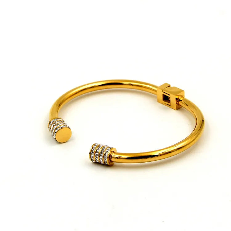 Crystal Open Bangle Rose Titanium Steel Jewelry Woman Never Fade