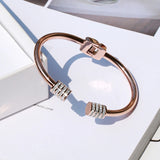 Crystal Open Bangle Rose Titanium Steel Jewelry Woman Never Fade