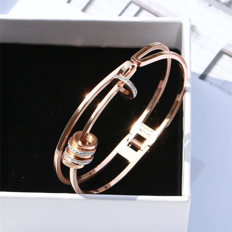 Arrivals Punk Crystal Bangle Rose Women Gift Titanium Steel