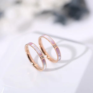 Pink Shell Zirconia Ring Couple Rose Birthday Gift Titanium Steel