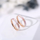 Pink Shell Zirconia Ring Couple Rose Birthday Gift Titanium Steel