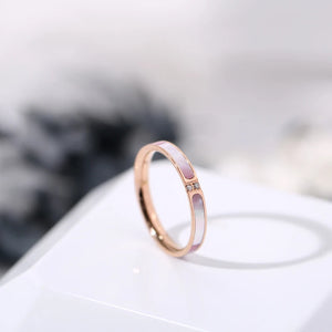Pink Shell Zirconia Ring Couple Rose Birthday Gift Titanium Steel