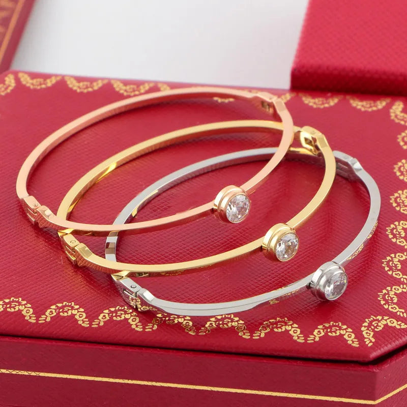 Yellow Crystal Bangle Bracelet Cuff 316L Stainless Steel Woman