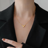 V Pendant Necklace Chain 18K Titanium Steel Jewelry Gift