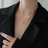 V Pendant Necklace Chain 18K Titanium Steel Jewelry Gift