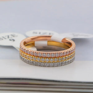 Rose Colors CZ Couple Rings Wedding Jewelry Stainless Steel