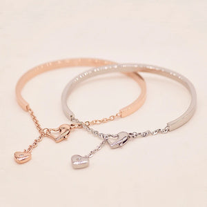 Jewelry Rose Colors Heart Pendant Bangle Cuff Bracelet Stainless Steel