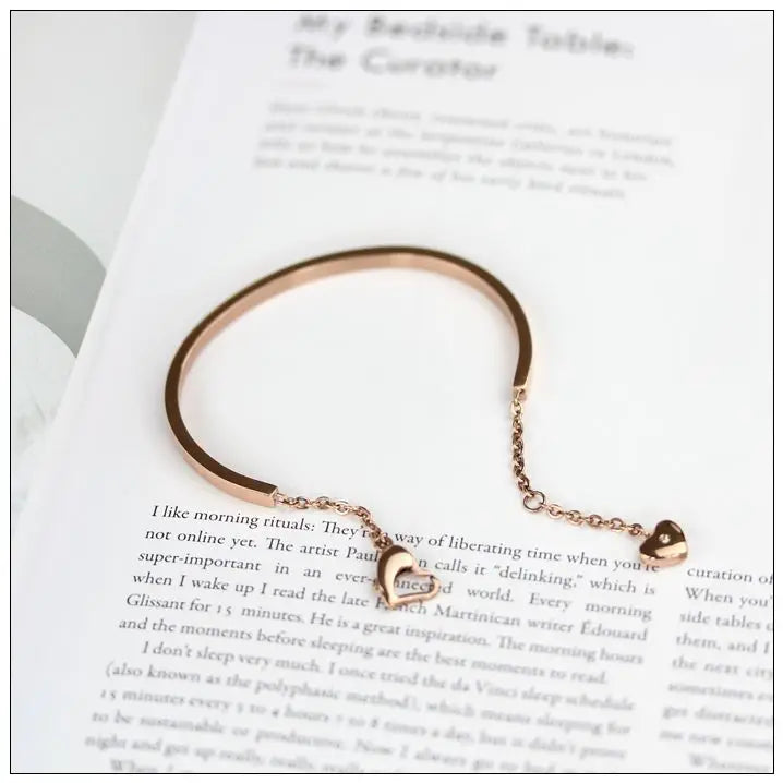 Jewelry Rose Colors Heart Pendant Bangle Cuff Bracelet Stainless Steel
