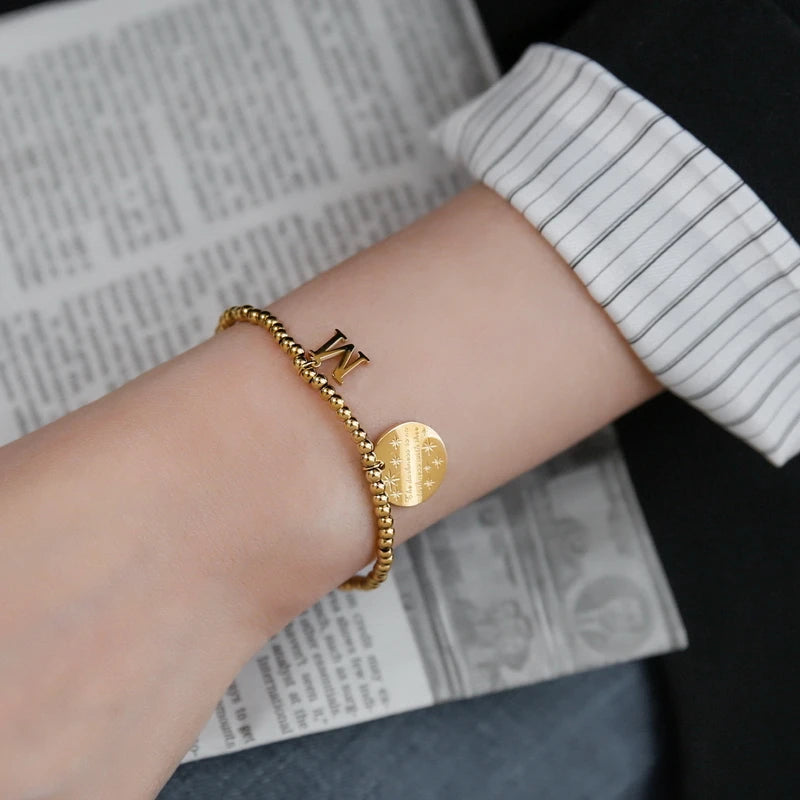 Yellow Letter Star Bracelet, Titanium Steel Jewelry