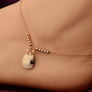 Fortune Cat Anklet Woman Jewelry Titanium Steel Rose Valentine Gift