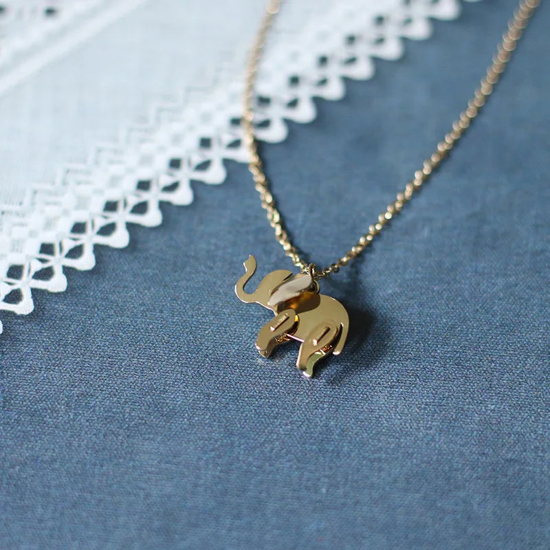 Elephant Pendant Necklace Rose Titanium Steel Woman Jewelry