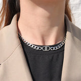 YUN RUO Vintage Necklace Bracelet Set Titanium Steel Hip-hop Metal Chain