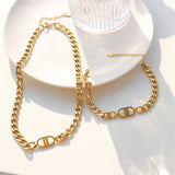 YUN RUO Vintage Necklace Bracelet Set Titanium Steel Hip-hop Metal Chain