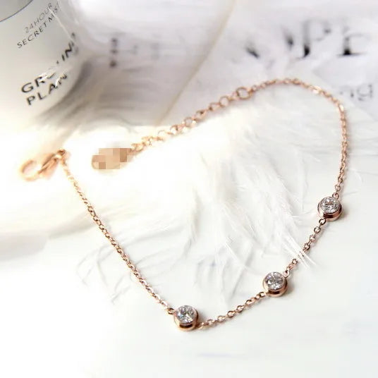 Rose CZ Bracelet Charms Stainless Steel Jewelry Woman Prevent Fade