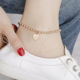 Rose Stainless Steel Love Heart Anklet Chain for Women Girls