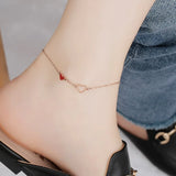 Red Heart Anklet Chain Girl Birthday Gift Stainless Steel Jewelry