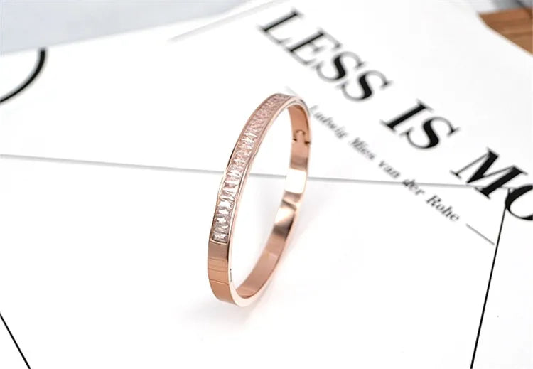 Colorful Snowflakes Zircon Open Bangle Rose Titanium Steel Jewelry Woman