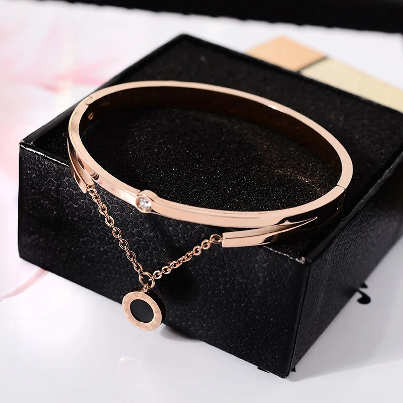 Roman Number Bangle Rose Silver Women Gift Titanium Steel Jewelry