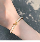 Pave Shell Letter V Bangle Plated Titanium Stainless Steel Jewelry