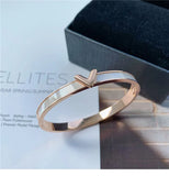 Pave Shell Letter V Bangle Plated Titanium Stainless Steel Jewelry