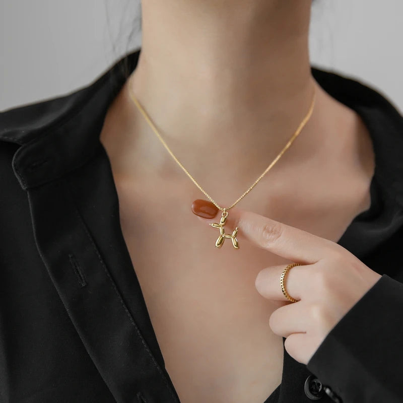 YUN RUO Never Fade Balloon Dog Pendant Necklace 18K Plated