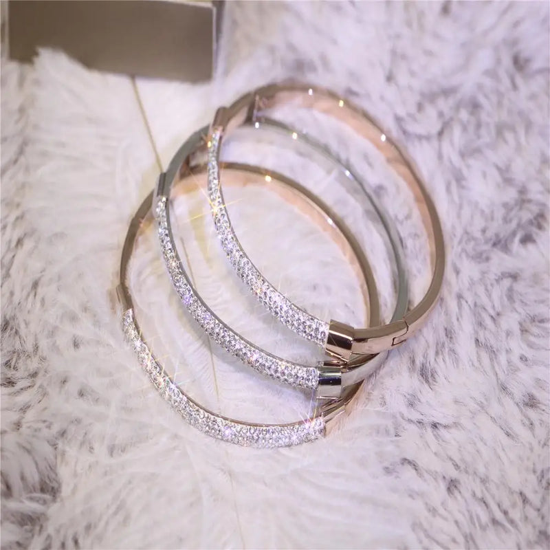 Zircon Couple Bangle Rose Gift Stainless Steel Jewelry