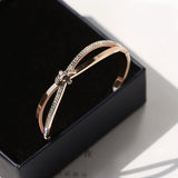 Crystal Bowknot Bangle Rose Women Birthday Gift Titanium Steel Jewelry