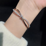 Crystal Bowknot Bangle Rose Women Birthday Gift Titanium Steel Jewelry