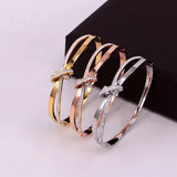 Crystal Bowknot Bangle Rose Women Birthday Gift Titanium Steel Jewelry
