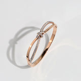 Crystal Bowknot Bangle Rose Women Birthday Gift Titanium Steel Jewelry