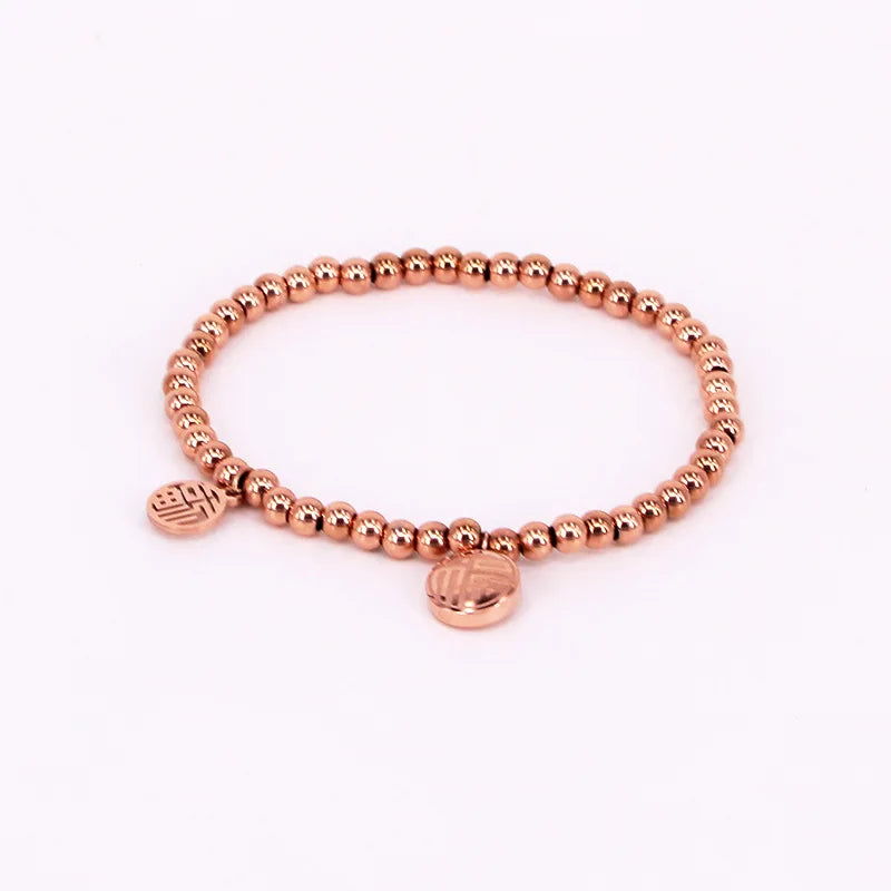 Rose Titanium Steel Bead Bracelet Luxury Chinese Gift Woman Birthday Jewelry