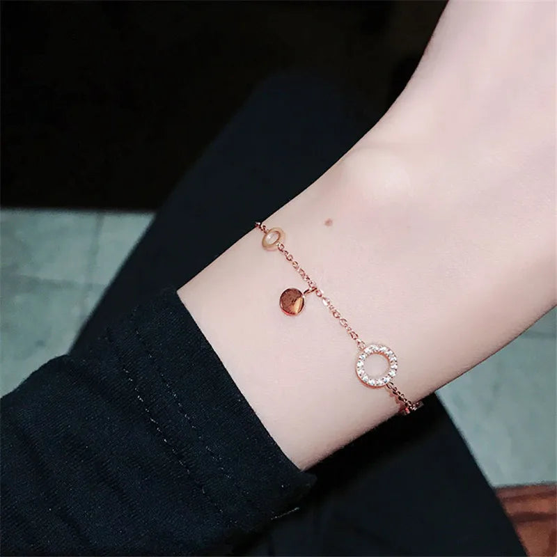 Zircon Stone Circle Bracelet Woman Gift Rose Titainum Steel Jewelry