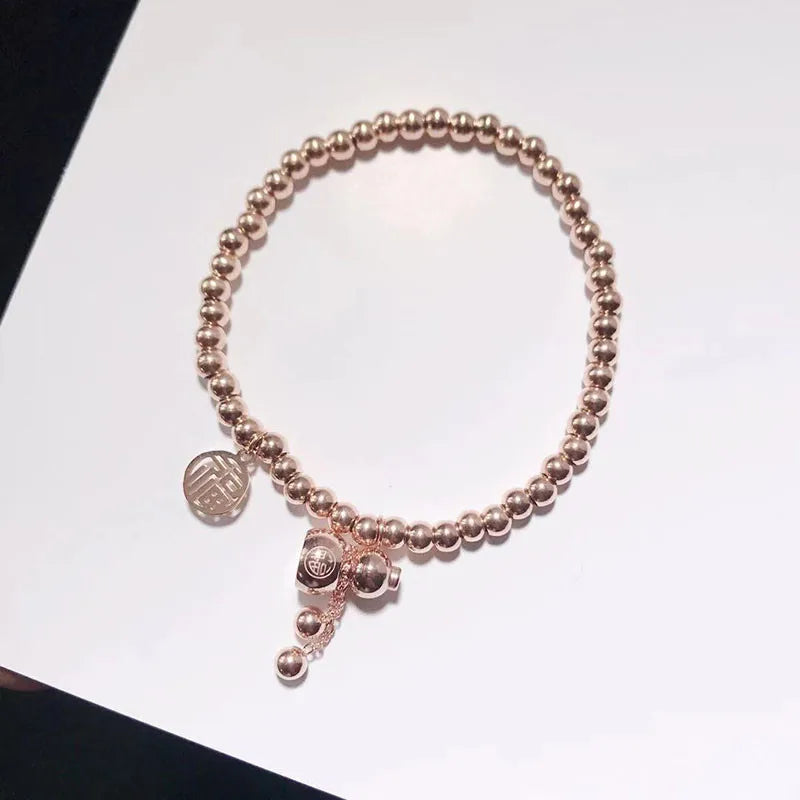 Rose Titanium Steel Calabash Stretch Bracelet Gift