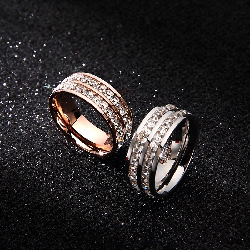 Rose Zirconia CZ Rings 316L Stainless Steel Jewelry
