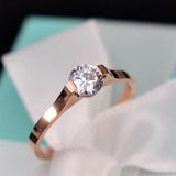 Rose Silver Zirconia CZ Ring 316L Stainless Steel Never Fade